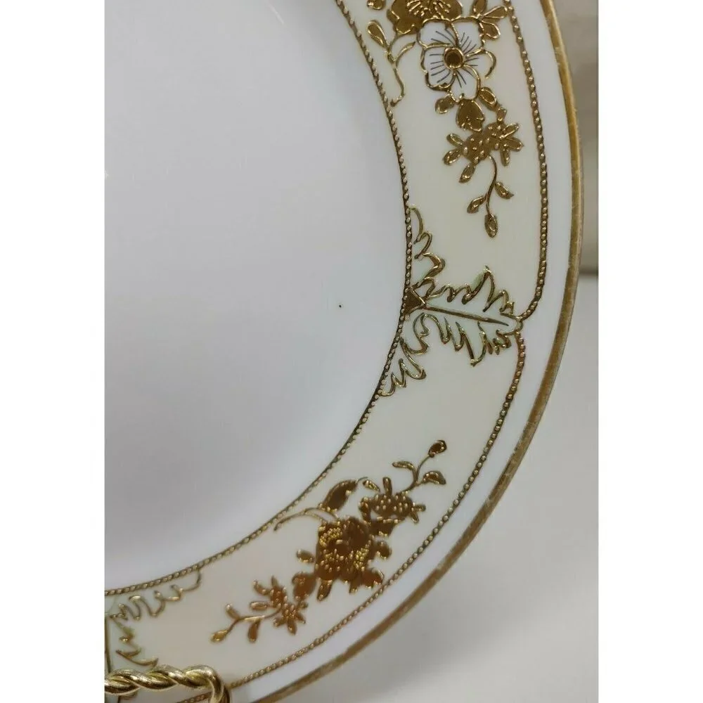 Nippon Ceramics White Round Shape Floral Gold Rim Hand Painted Salad Plate Three - Picture 3 of 8